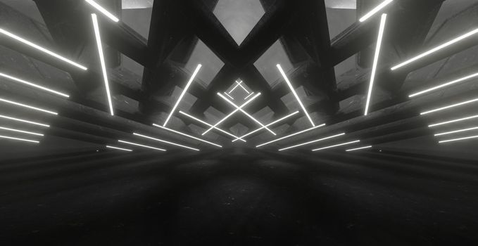 Amazing Empty Dark Volumetrics Smoke Gray Technology Hall Or Corridor Abstract Background 3D Rendering