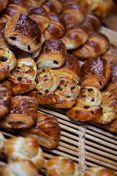 Appetizing and crusty pastries in a French bakery