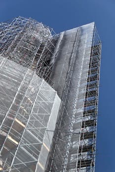 Enormous scaffolding on a renovation site in France