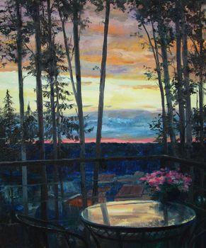 Colorful sky in the evening, oil painting . High quality photo