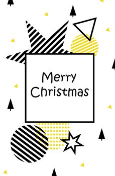 Happy New Year. Merry Christmas. Illustration festive with Christmas balls, stars. On a white background, black and yellow Christmas decorations. Grey and yellow balls in stripes