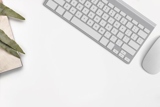 Top view of laptop keyboard, isolated on white background. Copy space