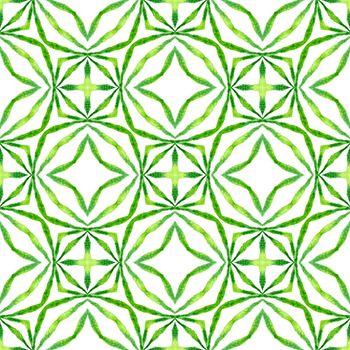 Tiled watercolor background. Green wondrous boho chic summer design. Hand painted tiled watercolor border. Textile ready curious print, swimwear fabric, wallpaper, wrapping.