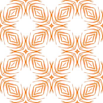 Textile ready fine print, swimwear fabric, wallpaper, wrapping. Orange captivating boho chic summer design. Organic tile. Trendy organic green border.