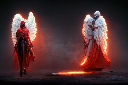 Angel and devil, digital art, 3d Illustration, 3d render