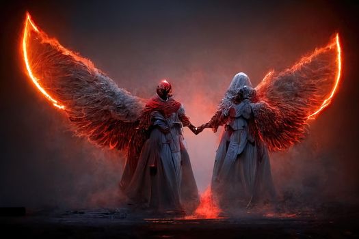 Angel and devil, digital art, 3d Illustration, 3d render