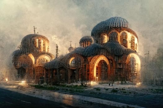 Byzantine architecture, digital art style, 3d illustration