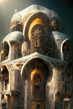 Byzantine architecture, digital art style, 3d illustration