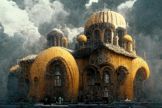Byzantine architecture, digital art style, 3d illustration