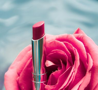 luxe red lipstick and a wonderful rose - make-up and cosmetics styled beauty concept, elegant visuals