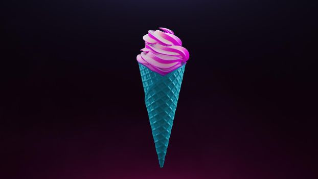 ice cream with waffle cone on a black and burgundy in 4k