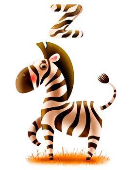 Beautiful hand-drawn zebra with a letter on a white background in 5k