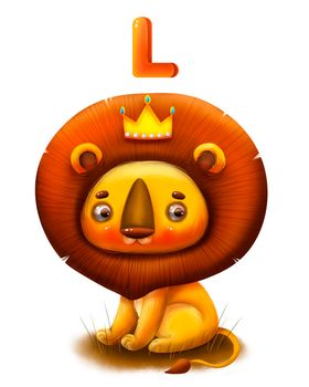 Good cartoon lion with the letter of the alphabet in 5k