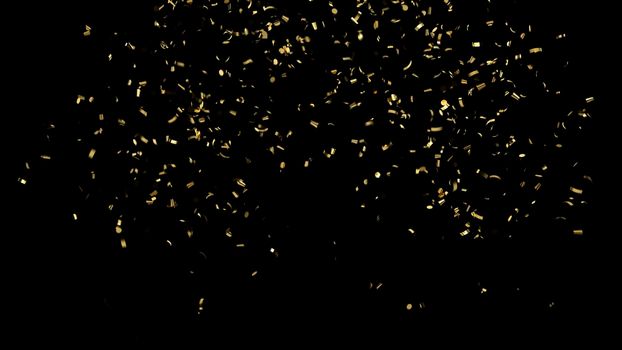 Falling golden confetti with alpha channel on an black background 4k