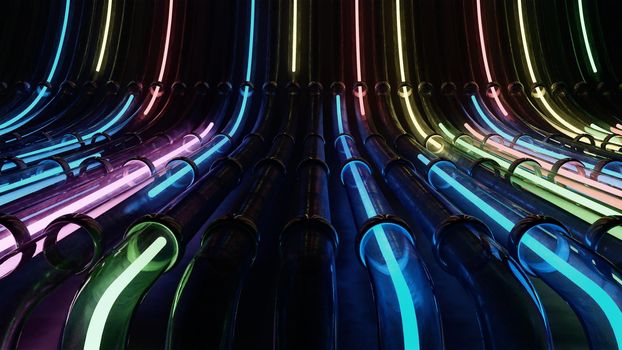3d rendering lines running through pipes 4k