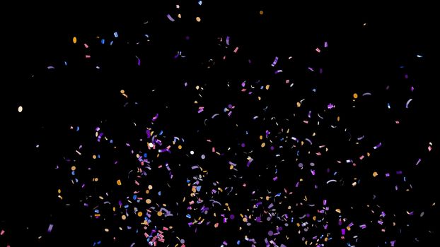 Falling multi-colored confetti on an black background 4k