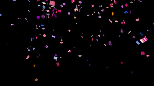 Falling multi-colored confetti on an black background 4k
