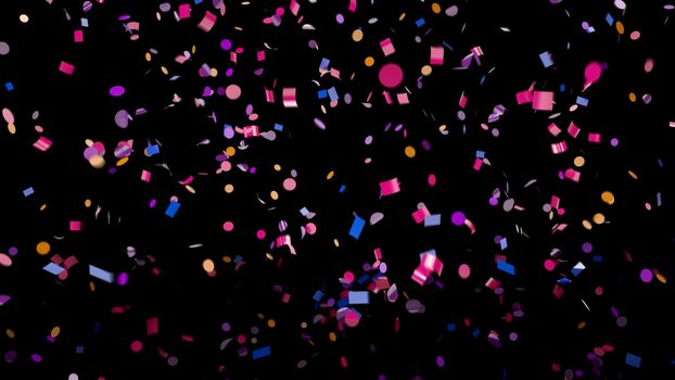 Falling multi-colored confetti on an black background 4k