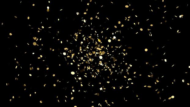 Explosion of gold confetti on an black background 4K