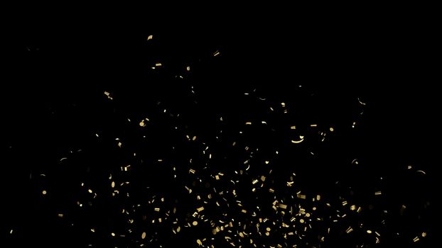 Falling golden confetti with alpha channel on an black background 4k