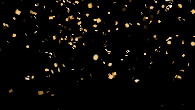 Falling golden confetti with alpha channel on an black background 4k