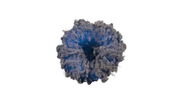 3d render portal smoke ring with blue flash on white background 4k