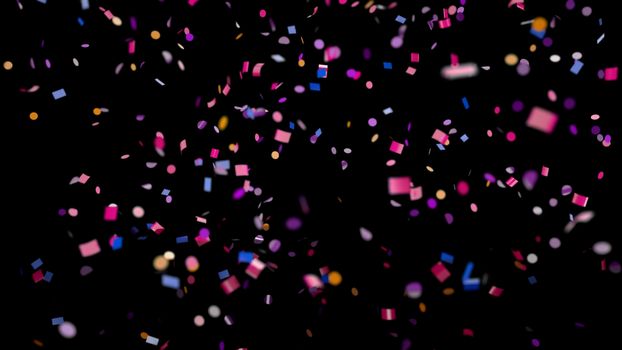 Falling multi-colored confetti on an black background 4k