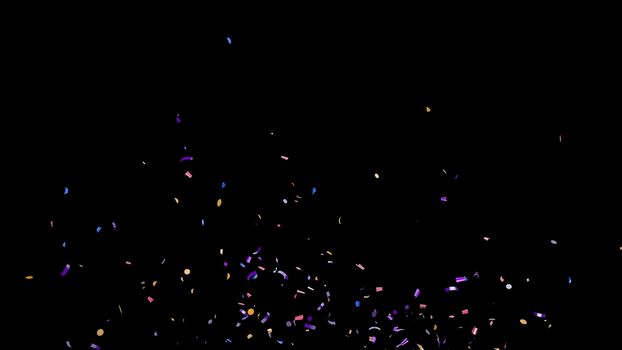 Falling multi-colored confetti on an black background 4k