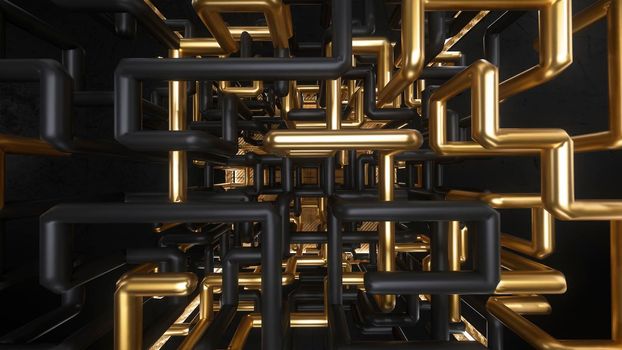 3d render cube with gold and black maze animation inside 4K