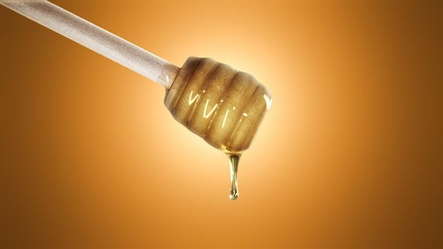 Honey dripping from honey dipper on orangel background 4k