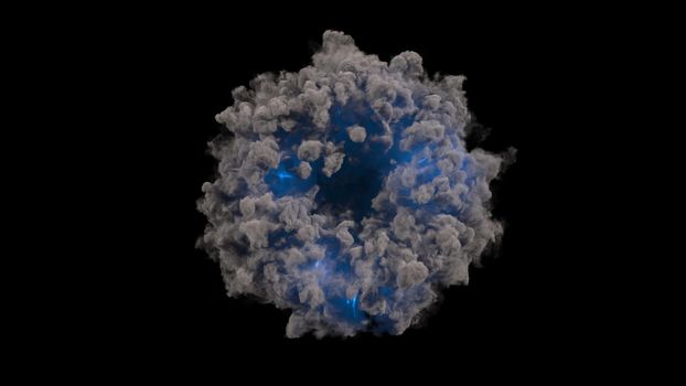 3d render portal smoke ring with blue flash on black background 4k