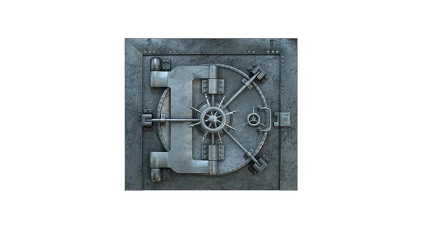 3d render Opening Of The Vault Door In Bank on white background 4k