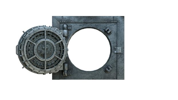 3d render Opening Of The Vault Door In Bank on white background 4k