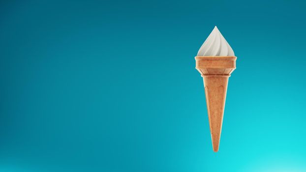 white cream ice cream with waffle cone in 4k