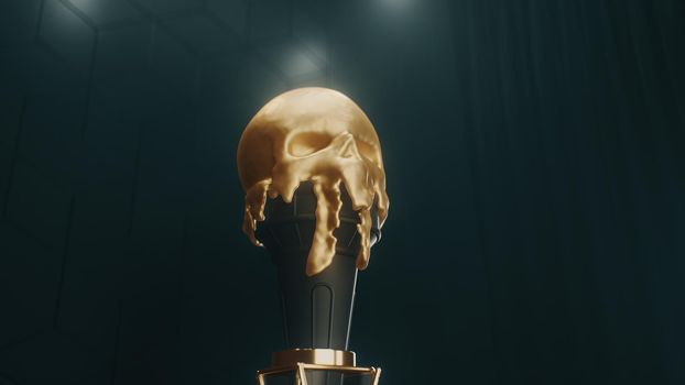 3d render gold Melting ice cream in the form of a skull in 4k