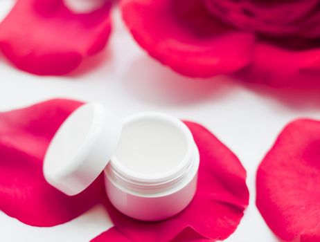 beauty cream jar and rose petals - cosmetics with flowers styled concept, elegant visuals