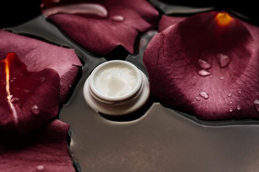 beauty cream jar and flower petals - cosmetics with flowers styled concept, elegant visuals