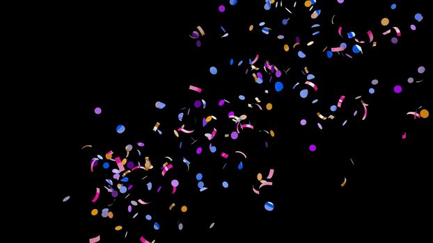 Side shot of colorful confetti on an black background4k