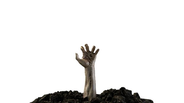 3d render Zombie hand crawling out of the ground in 4k