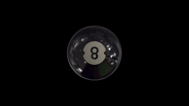 3d render Billiard Black ball number 8 is spinning in loop animation on a black background in 4k