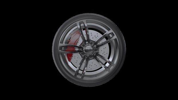 3d render car wheels on a black background in 4k