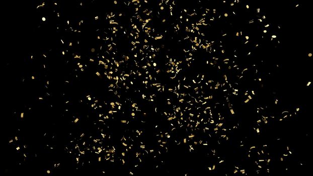 Explosion of gold confetti on an black background 4K