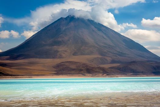 Licancabur volcanic landscape and Laguna Verde in Atacama Desert, Bolivian side, South America