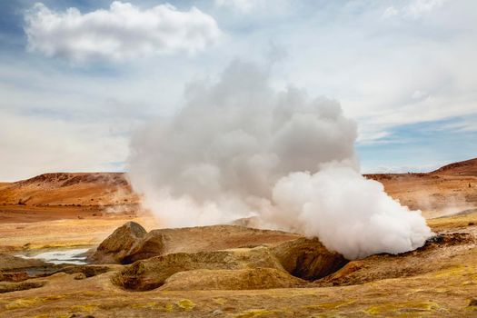 Sol de Manana Geyser in Bolivian andes altiplano near Atacama and Chile border, South America