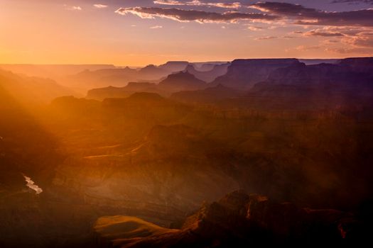Grand Canyon south rim and Colorado River at sunset, Arizona, United States