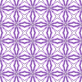 Textile ready dramatic print, swimwear fabric, wallpaper, wrapping. Purple excellent boho chic summer design. Watercolor ikat repeating tile border. Ikat repeating swimwear design.