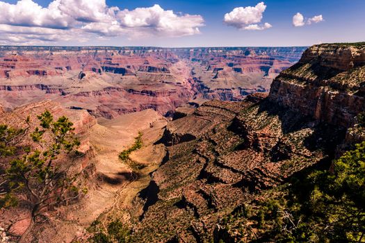 Grand Canyon south rim and green valley at sunny day, , Arizona, United States
