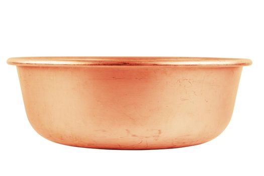used bare uncoated copper made empty basin isolated on white background