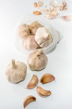 Garlics on white background, spice herb and food ingredient
