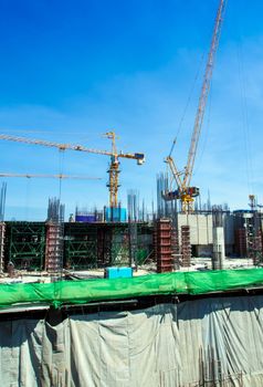 The under construction building at construction site